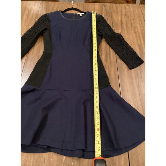 Rebecca Taylor 2 tone black blue drop waist flare zipper and lace mini dress 4 - Picture 3 of 14